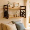 Ver imagem 6 de Prateleira Decorativa 70cm Amadeirada com Suporte Estilo Industrial Preto Suspensa Nicho Estante