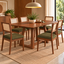 Ver imagem 1 de Conjunto Mesa de Jantar Retangular 6 Cadeiras Estofadas Encosto Tela Pinhão/Verde - Dalla Costa