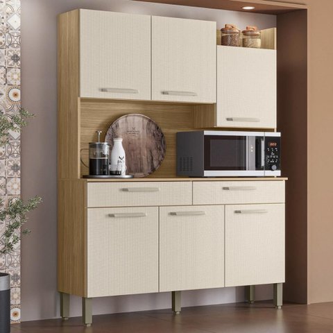 Armário de Cozinha Compacta Mdf 6 Portas Viena Plus - Freijó/soft