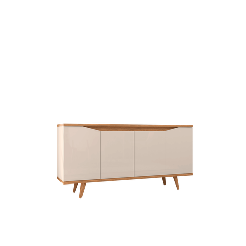 Buffet Grace Versátile 160 Cm 4 Portas Pés em Madeira Maciça: Off White/noce
