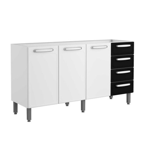 Gabinete Armário Cozinha Evidence Bertolini 1.60 Mt 100% Aço - 3 Portas- 4 Gavetas:Preto