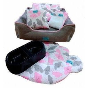 Kit Pet Cama Colchonete Toalha 6 Peças M Rosa 60x60 Noblesse
