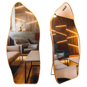 Espelho Grande Corpo Inteiro com Moldura Metal Orgânico Decorativo 170x70cm Luxo