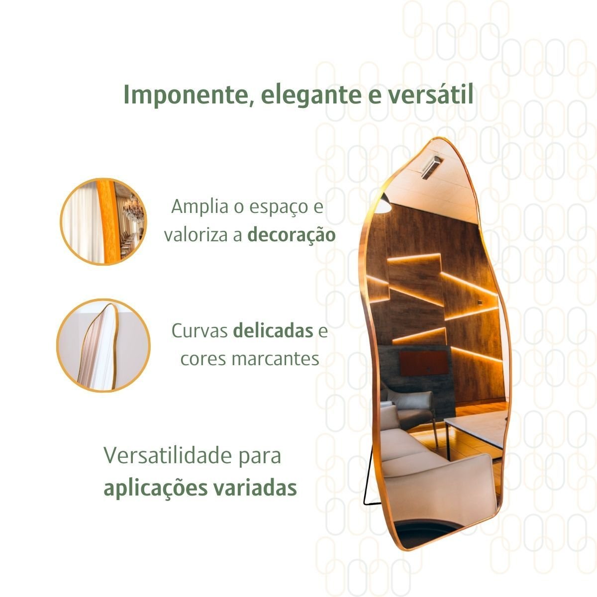 Espelho Grande Corpo Inteiro com Moldura Metal Orgânico Decorativo 170x70cm Luxo - 4