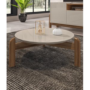 Mesa de Centro Circular para Sala de Estar Lizz Off White / Cedro Casa Jd