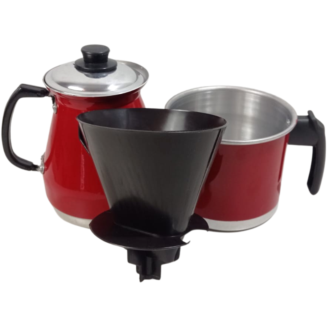 Kit Café Bule Fervedor Coador Vermelho Básico MadeiraMadeira
