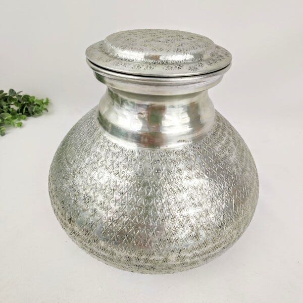 Pote Potiche Prata De Metal Indiano 22x27x27cm Decor Vaso - 3