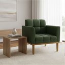 Ver imagem 1 de Poltrona Sala Decorativa Elisa Base Madeira Fixa Castanho Sintético Pu Verde D03 - D’Rossi