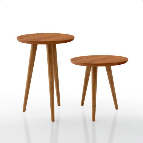 Conjunto de Mesa com Pé Palito Redonda Lateral e Apoio Lirio:freijo