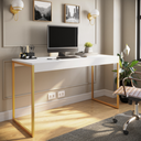 Ver imagem 1 de Escrivaninha 1,50cm para Escritório Estilo Industrial Mesa Home Office - Branco/dourado