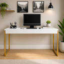 Ver imagem 2 de Mesa para Escritório com Estrutura de Aço Diretor 1,50 cm - Branco/Dourado