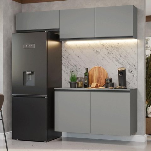 Armário de Cozinha Compacta Suspenso 200cm Cinza Nice Madesa 02xa Cinza