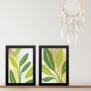 Ver imagem 2 de Kit 2 Quadros Folhas Verdes Fundo Branco Bege 24x18cm:moldura Branca