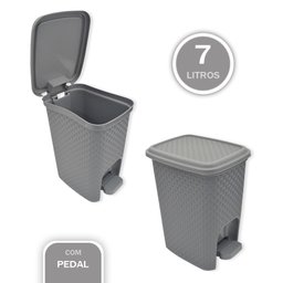 Lixeira com Pedal Trama Rattan 7 Litros Cinza - 1