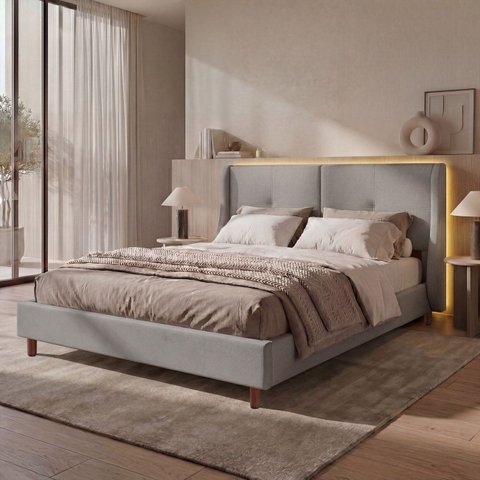 Cama Estofada Queen com Estrutura Reforçada e Design Moderno Aura