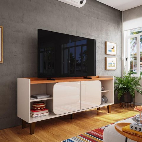 Rack Bancada para TV até 55 Polegadas Verona 136cm 2 Portas Pés ABS Movelove Jequitiba/Off White