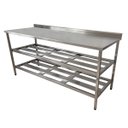 Ver imagem 1 de Mesa Aço Inox Profissional 180x60x90 Cm com 2 Prateleiras Fenestradas com Espelho Nortinox