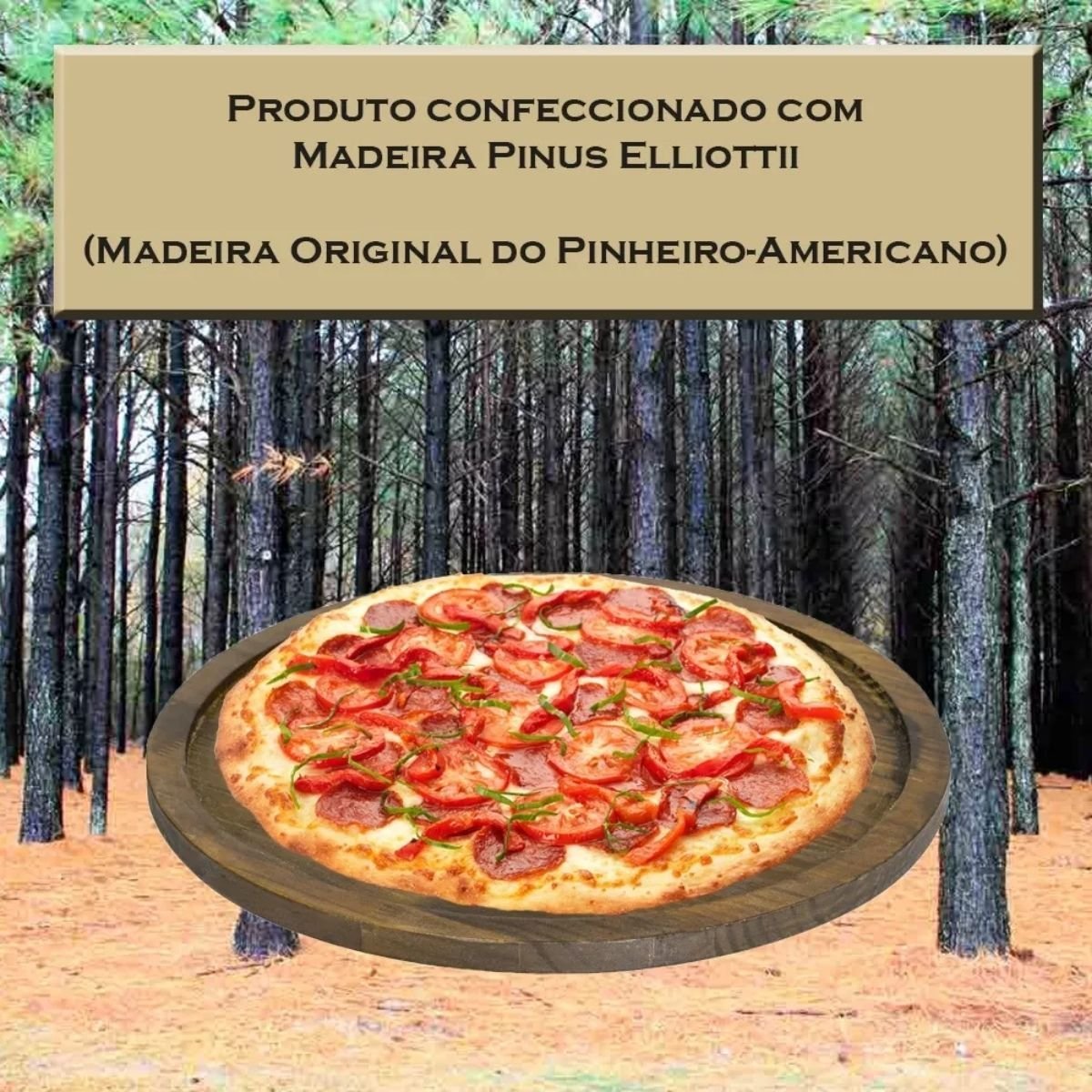 Kit 4 Bandejas Madeira Maciça 40cm Redonda de Pizza Forma - 5