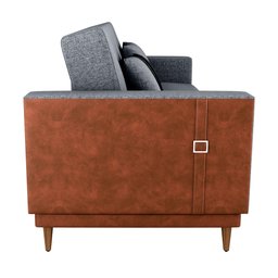 Sofá Cama Pala 203cm Reclinável Courino Marrom | Linho Cinza - Sallar Home - 4