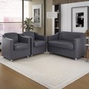 Ver imagem 2 de Kit Namoradeira + 02 Poltronas Decorativas Tecido Courino Cor:Cinza