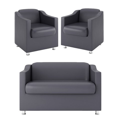 Kit Namoradeira + 02 Poltronas Decorativas Tecido Courino Cor:Cinza