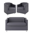Ver imagem 1 de Kit Namoradeira + 02 Poltronas Decorativas Tecido Courino Cor:Cinza