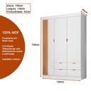 Ver imagem 3 de Guarda Roupa Infantil Liz 136cm 3 Portas 100% Mdf Branco Semi Brilho/freijo - Sallar Home