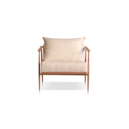 Poltrona Decorativa Linho Bege Claro Base Cobre Aura - 2