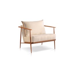 Poltrona Decorativa Linho Bege Claro Base Cobre Aura - 1