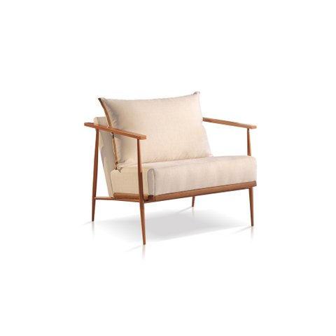 Poltrona Decorativa Linho Bege Claro Base Cobre Aura