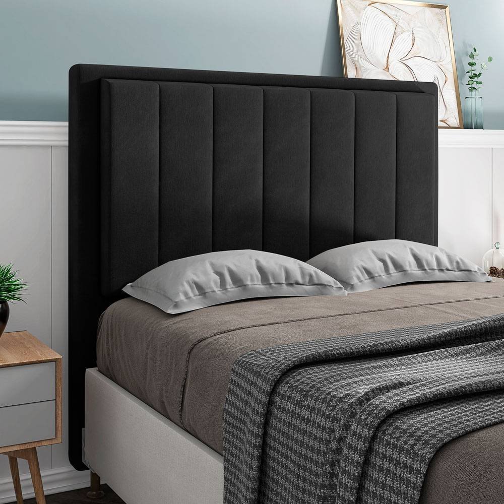 Cabeceira Cama Box King Veneza 195 Cm Suede MV Estofados Preto - 2