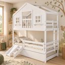 Ver imagem 2 de Treliche Casinha Dos Sonhos com Varanda Kit Escorregador e Grade Proteção Madeira Maciça Branco