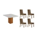 Ver imagem 1 de Conjunto: Mesa de Cozinha Maldivas C/ Tampo Madeirado C/ Vidro Canto Curvo 90x90cm e 4 Cadeiras