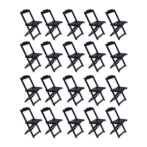 Kit 20 Cadeiras de Madeira Dobravel Preto - Preto