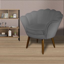 Poltrona Decorativa Pétala Pés Palito Suede Cinza - DS Estofados - 2