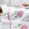 Jogo Cama Lençol Elô Queen Percal Bordado 180 Fios 4 Peças - Branco Rosas - 1