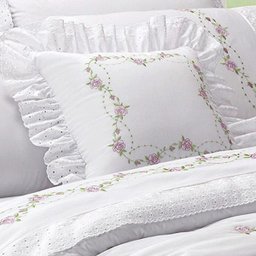 Kit Cobre Leito Bristol Queen Percal Bordado 180 Fios com Jogo Lençol 10 Peças - Branco Floral - 3