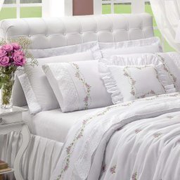 Kit Cobre Leito Bristol Queen Percal Bordado 180 Fios com Jogo Lençol 10 Peças - Branco Floral - 2