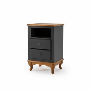 Mesa de Cabeceira 2 Gavetas Pés Luiz Xv com Nicho Preto - Imbuia