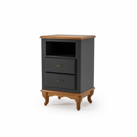 Mesa de Cabeceira 2 Gavetas Pés Luiz Xv com Nicho Preto - Imbuia