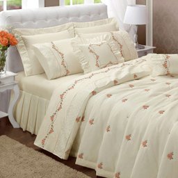 Kit Cobre Leito Bristol Queen Percal Bordado 180 Fios com Jogo Lençol 10 Peças - Palha Floral - 2