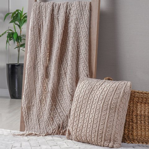 Manta Tricot Style Decorativa 127x152 Toque Super Macio Argila