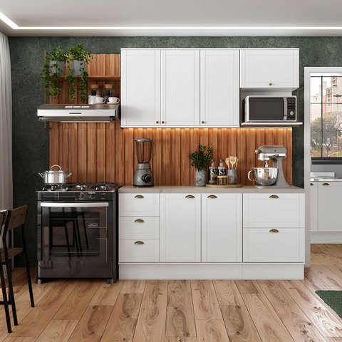 Cozinha Mdf Completa Modulável Estilo Americana Provençal Cor:branco