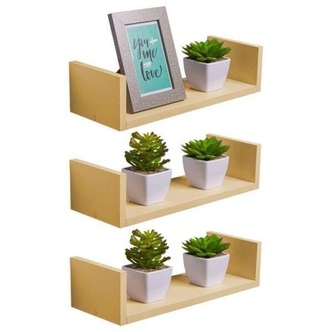 Kit 3 Prateleiras U 30 x 10cm Bege Claro Suporte Invisível