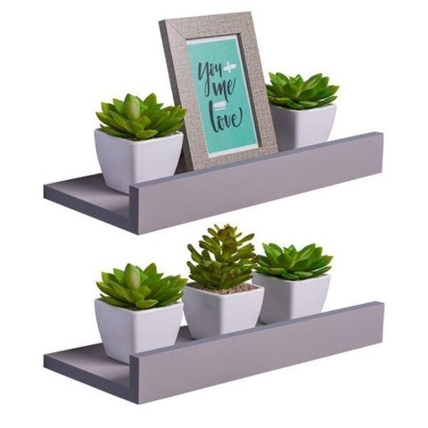 Kit 2 Prateleiras Porta Quadros 30 x 10cm Cinza Claro Suporte Invisível