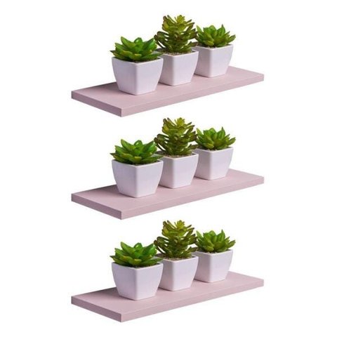 Kit 3 Prateleiras 30 x 10cm Rosa Claro Suporte Invisível