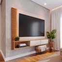 Ver imagem 1 de Home Suspenso para Tv até 65 Mdp/mdf Sabat 179cm Fitas Led Portas Basculantes Off White/freijó G73 -