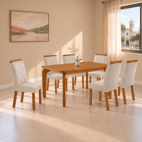 Conjunto de Mesa de Jantar Dublin 180 Tp MDF Laminado Canto Copo 6 Cadeiras Irlanda