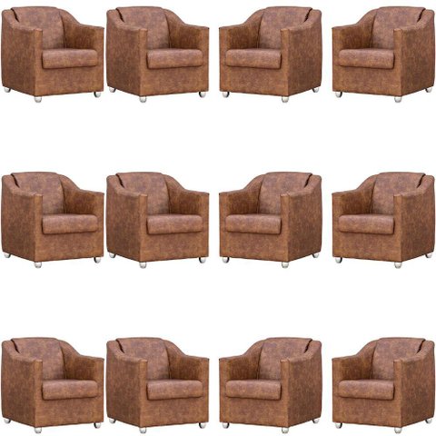Kit 12 Poltronas Mila Corino Cores Pé de Plástico Cromado - Peroba Corino