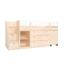 Ver imagem 2 de Cama Elevada com Escrivaninha, Armário e Cômoda MDF Artsy Casatema MadeiraOriginals Natural/Branco